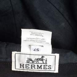 مملوكة مسبقًا Hermes Navy Blue Embroidered H Cotton Cap (57) 