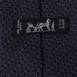 Pre Owned Hermes Navy Blue Printed Classic Silk Tie