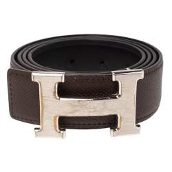 Pre Owned Hermes Brown/Black Leather Gris Moyen Reversible Belt 95CM