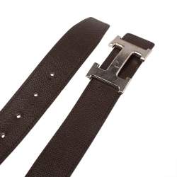 Pre Owned Hermes Brown/Black Leather Gris Moyen Reversible Belt 95CM
