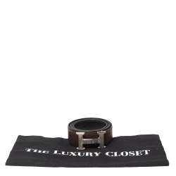 Pre Owned Hermes Brown/Black Leather Gris Moyen Reversible Belt 95CM