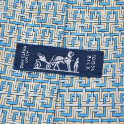 Pre Owned Hermes Blue & yellow Geometric Patterned Silk Traditional Tie