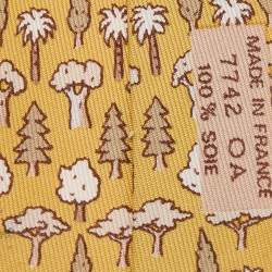 Pre Owned Hermes Yellow Tree Patterned Silk Traditional Tie