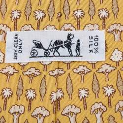Pre Owned Hermes Yellow Tree Patterned Silk Traditional Tie