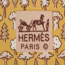 Pre Owned Hermes Yellow Tree Patterned Silk Traditional Tie