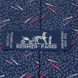 Pre Owned Hermes Navy Blue H Patterned Silk Jacquard Tie