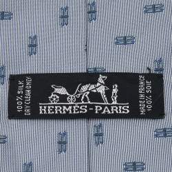 Pre Owned Hermes Grey Pinstripe Patterned Silk Jacquard Tie