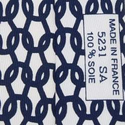 Pre Owned Hermes White & Navy Blue Chain Link Printed Silk Tie