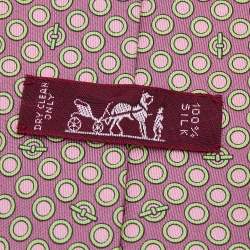 Pre Owned Hermes Pink Geometric Circles Patterned Silk Tie