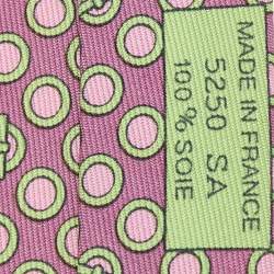 Pre Owned Hermes Pink Geometric Circles Patterned Silk Tie