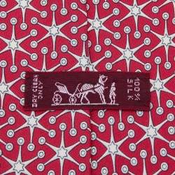 Pre Owned Hermes Red Starburst Printed Silk Tie