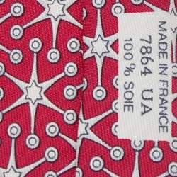 Pre Owned Hermes Red Starburst Printed Silk Tie