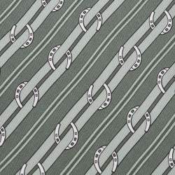 Hermes Green Diagonal Striped Horsebit Printed Silk Tie