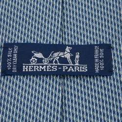 Pre Owned ربطة عنق هيرمس جاركار حرير مقلم أزرق 