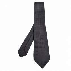 Pre Owned Hermes Grey H Silk Jacquard Tie