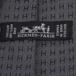 Pre Owned Hermes Grey H Silk Jacquard Tie