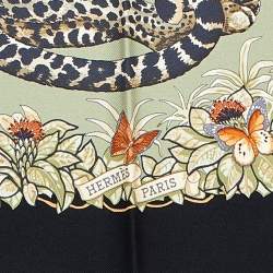 Pre Owned Hermès Black & Cream Jungle Love Silk Gavroche Scarf