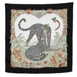 Pre Owned Hermès Black & Cream Jungle Love Silk Gavroche Scarf