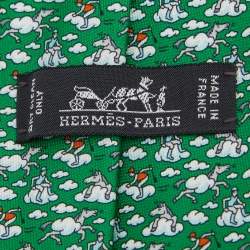 Pre Owned Hermès Green Dans Les Nuages Twillibi Silk Tie