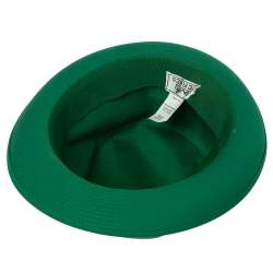 Hermes Green Cotton H Embroidered Funky Fedora Hat Size 58