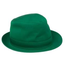 Hermes Green Cotton H Embroidered Funky Fedora Hat Size 58