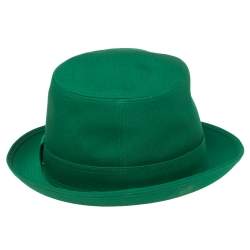 Hermes Green Cotton H Embroidered Funky Fedora Hat Size 58