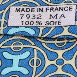 Pre Owned Hermes Blue H Logo Print Silk Tie
