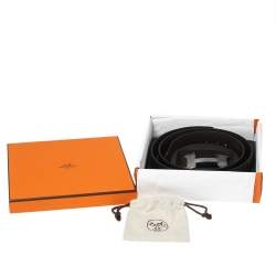 Pre Owned Hermes Black/Moka Box and Swift Leather Constance Reversible Belt 100CM