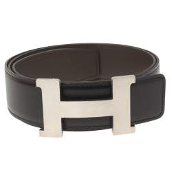 Hermes Black/Moka Box and Swift Leather Constance Reversible Belt 100CM ...