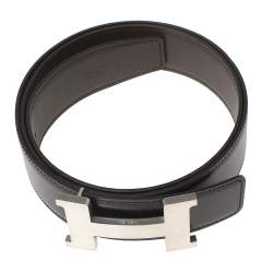 Pre Owned Hermes Black/Moka Box and Swift Leather Constance Reversible Belt 100CM