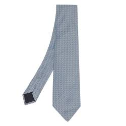 Hermes Blue Patterned Silk Jacquard Tie