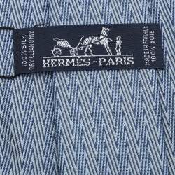 Hermes Blue Patterned Silk Jacquard Tie