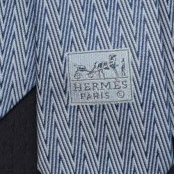 Hermes Blue Patterned Silk Jacquard Tie