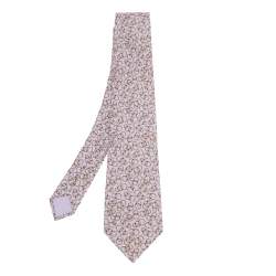Pre Owned Hermes Lilac Interlocking Rings Printed Silk Jacquard Tie