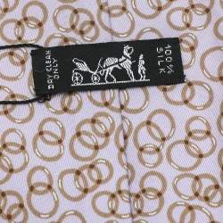 Pre Owned Hermes Lilac Interlocking Rings Printed Silk Jacquard Tie