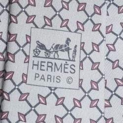  Hermes Grey Diamond Patterned Silk Jacquard Tie