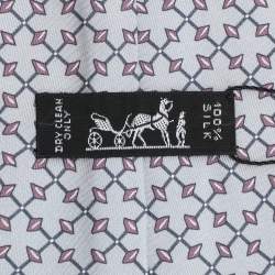  Hermes Grey Diamond Patterned Silk Jacquard Tie