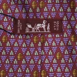Hermes Magenta Grapes & Barrel Printed Silk Tie