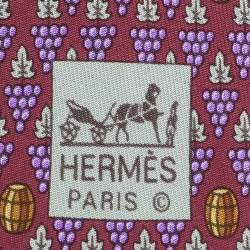 Hermes Magenta Grapes & Barrel Printed Silk Tie