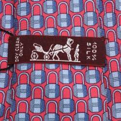 Pre Owned Hermes Dark Pink Padlocks Printed Silk Tie