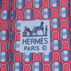 Pre Owned Hermes Dark Pink Padlocks Printed Silk Tie