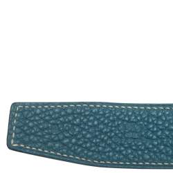 Pre Owned Hermes Black/Bleu Jean Togo and Chamonix H Buckle Reversible Belt 105CM