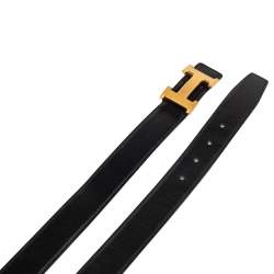 Pre Owned Hermes Black/Bleu Jean Togo and Chamonix H Buckle Reversible Belt 105CM