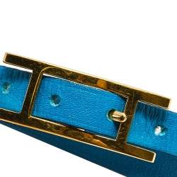 Pre Owned Hermès White & Blue Leather Gold Plated Behapi Double Tour Bracelet