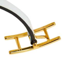 Pre Owned Hermès White & Blue Leather Gold Plated Behapi Double Tour Bracelet