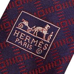 Pre Owned Hermes Two Tone Diamond Patterned Silk Jacquard Tie