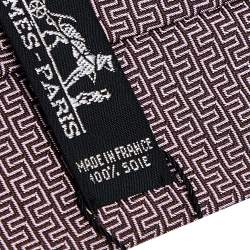Pre Owned Hermes Light Pink Geometric Patterned Silk Jacquard Tie