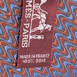 Hermes Grey & Brown Wave Patterned Silk Jacquard Tie