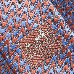 Hermes Grey & Brown Wave Patterned Silk Jacquard Tie