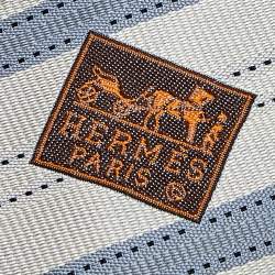 Pre Owned Hermes Grey & Blue Diagonal Striped Silk Jacquard Tie
